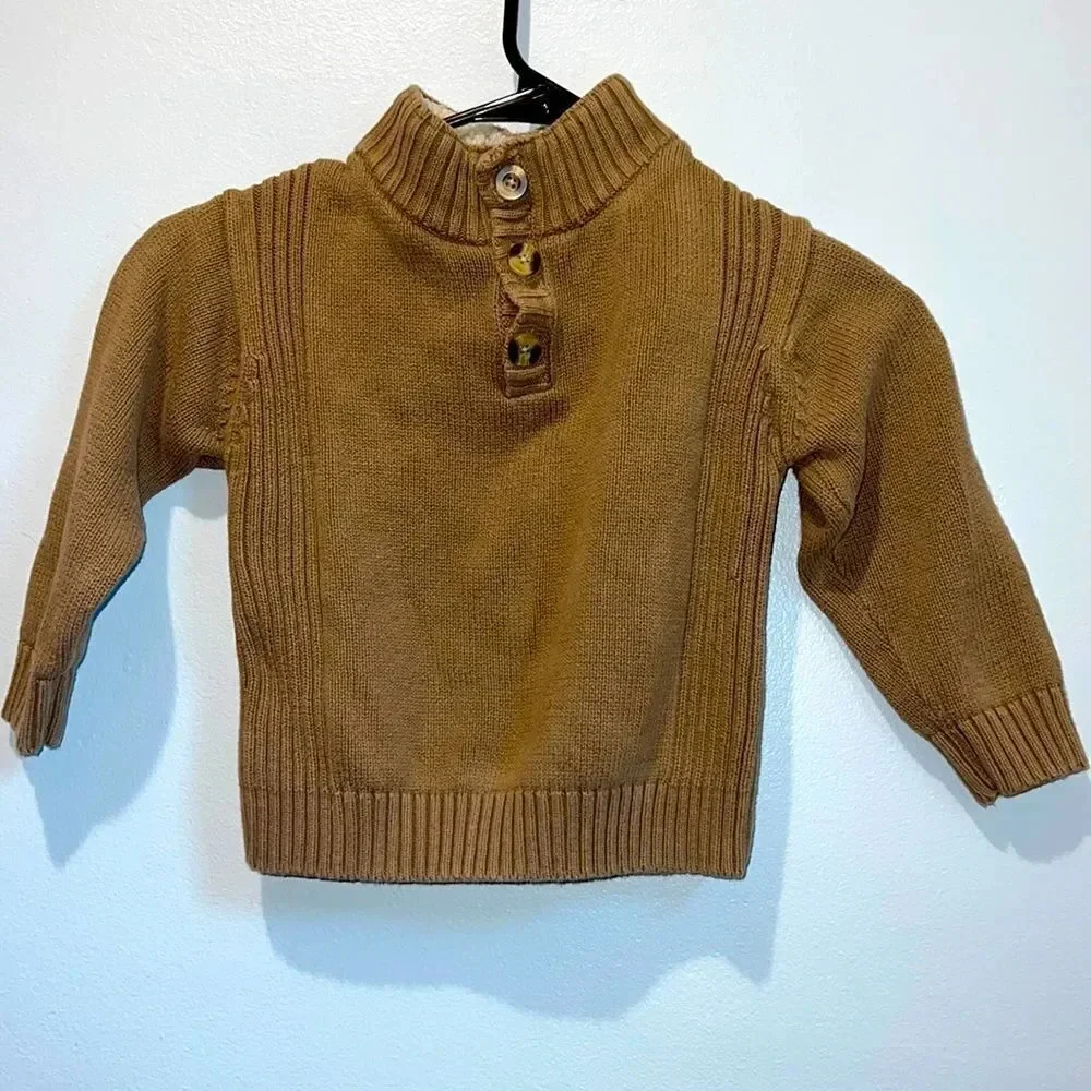Gymboree Boys 3 Fleece Lined Collar Tan Brown Sweater